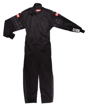 RaceQuip One Piece Single Layer Fire Suit - Black w/Black Stripes - Kids 2XL - 1959997