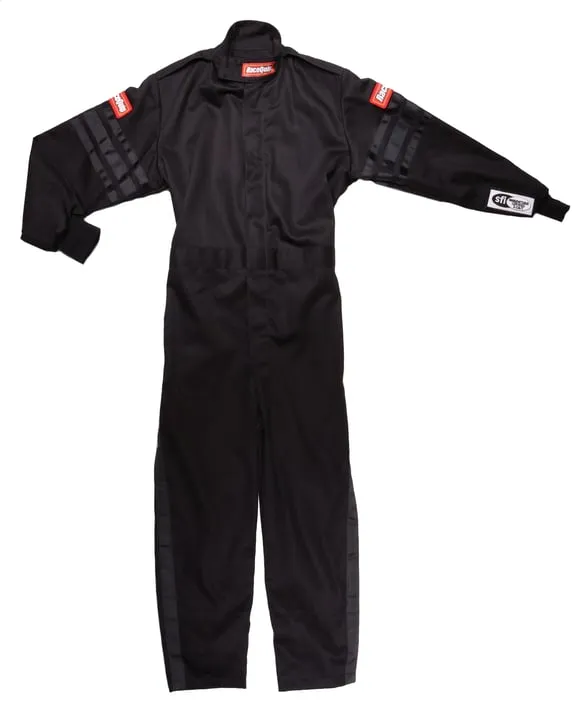RaceQuip One Piece Single Layer Fire Suit - Black w/Black Stripes - Kids 2XL - 1959997