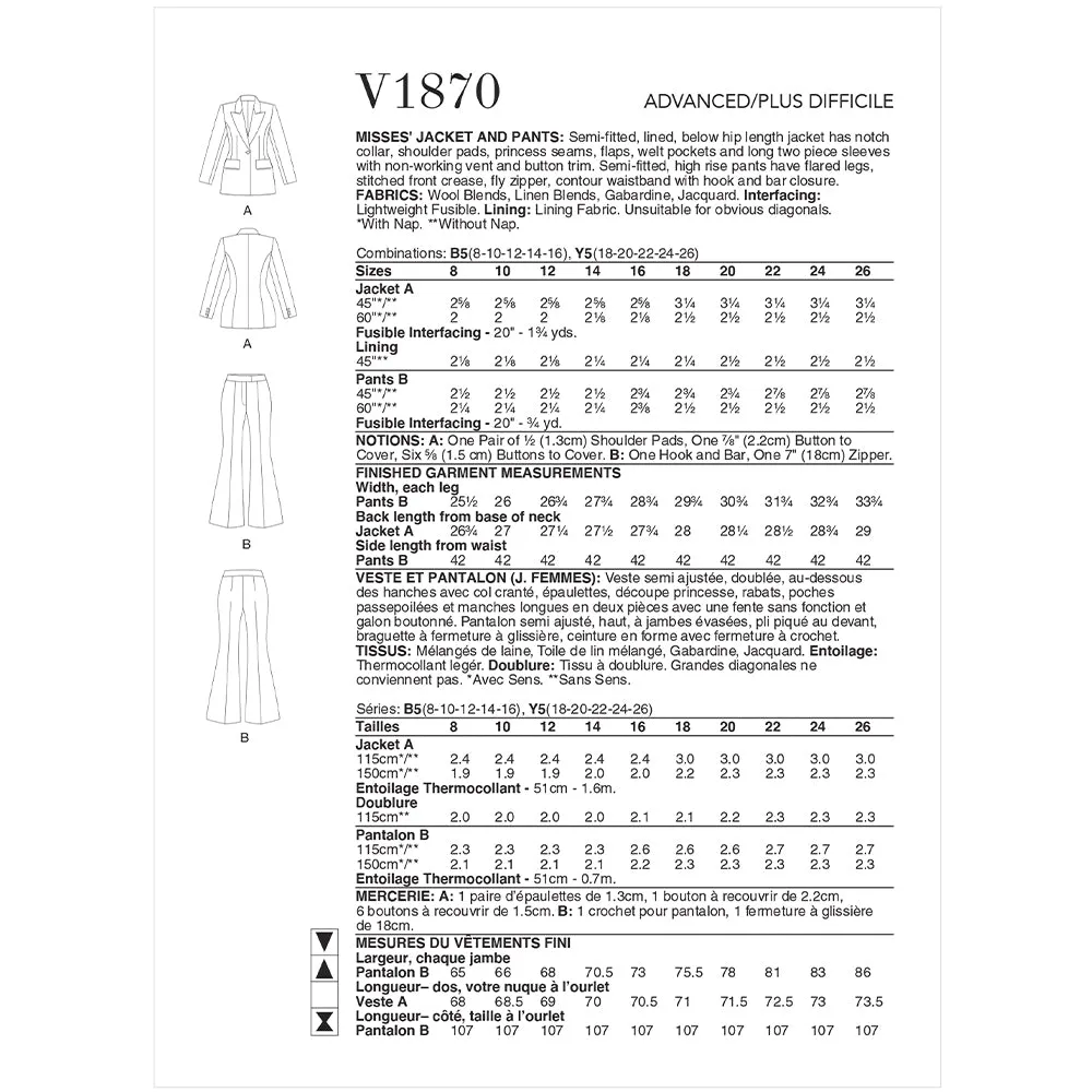 V1870 Misses' Jacket and Pants