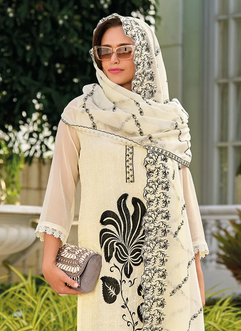 White Thread Embroidery Designer Pant Suit
